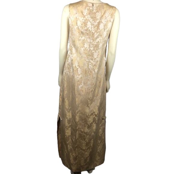 Vintage 1960s Gold Satin Damask sleeveless maxi Dress size large - Picture 8 of 12